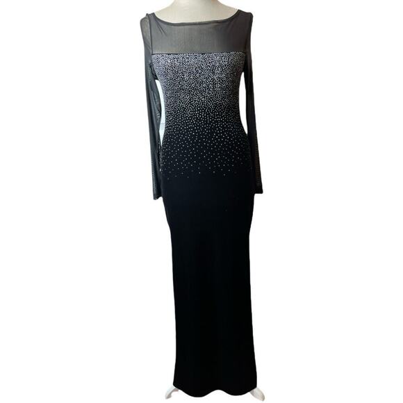BASIC Formal Black Velvet Long Sleeve Long Dress Women's Size S - Picture 1 of 6